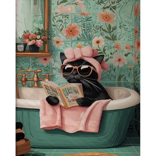 Canrichshop Black Cat Paint by Number for Adults,Funny Animal Painting by Numbers,DIY Acrylic for Beginners Unframed,Easy Paint by Numbers Adults on Canvas for Decor 16x20inch