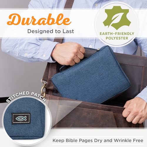 Christian Art Gifts Men/Women's Bible Cover Jesus Fish, Blue Canvas, Medium - color: Blue/Jesus Fish, size: Medium
