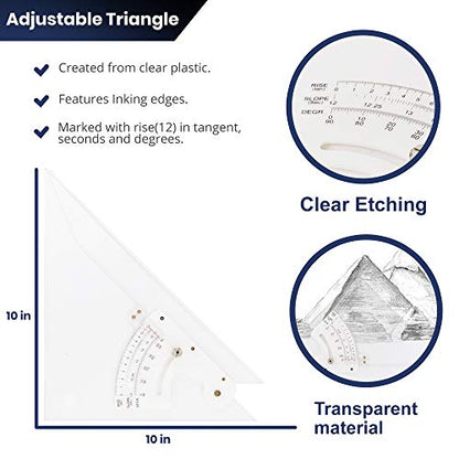Pacific Arc Professional Adjustable Triangle Clear With Inking Edge 10" - style: 10 inch