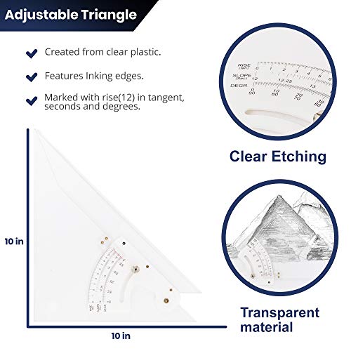 Pacific Arc Professional Adjustable Triangle Clear With Inking Edge 10" - style: 10 inch