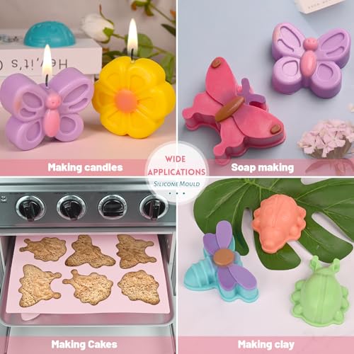 Sakolla 2 Pack Insect Silicone Soap Molds, 6-Cavity Dragonfly Butterfly Ladybug Shape Silicone Molds for Soap Making, DIY Baking Mold for Lotion Bars, Chocolate, Candy, Muffin, Biscuit, Cookie Pans - color: Butterfly