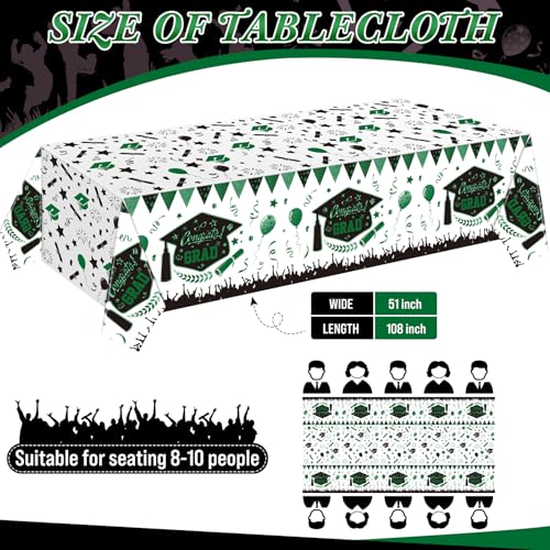 Kinlop 3 Pcs Graduation Tablecloths Class of 2026 Graduation Party Decoration Supplies 51" x 108" Plastic Congrats Grad Table Covers Disposable Graduate Tablecloths(Black, Green) - color: Black, Green
