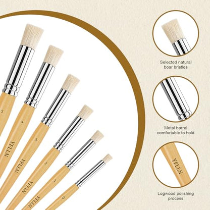 Wooden Stencil Brushes Natural Stencil Bristle Dome Art Painting Brushes Wood Paint Template Brush for Painting On Stencil Projects, Card Making, DIY, Crafts and Acrylic Oil Watercolor Painting(6pcs) - color: Wooden
