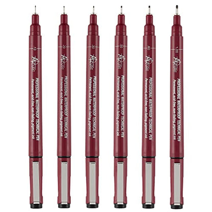 Acurit Waterproof Technical Black Ink Pens - 6 Pack, Assorted Sizes | Professional Waterproof Technical Pen, Rich Black Ink, Acid-Free, Light Fast, for Sketching, Drawing, Calligraphy, & More! - - size: 1 Count (Pack of 6)