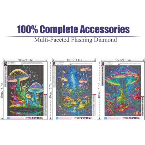 AIBOERL 3 Pack Diamond Art Kits for Adults,Mushrooms Diamond Painting | Round Drill Mushrooms Diamond Painting for Beginners DIY Rhinestone 5D Diamond dots(Gemstone Craft)Wall Art Gift 12x16IN - color: DP03249