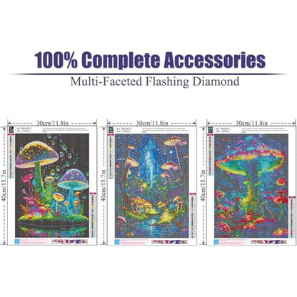AIBOERL 3 Pack Diamond Art Kits for Adults,Mushrooms Diamond Painting | Round Drill Mushrooms Diamond Painting for Beginners DIY Rhinestone 5D Diamond dots(Gemstone Craft)Wall Art Gift 12x16IN - color: DP03249