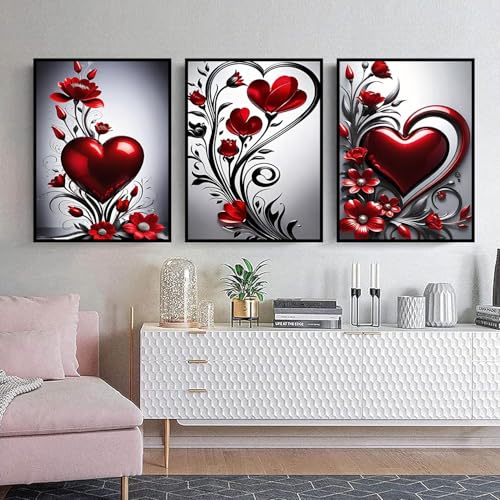 3 Pack Diamond Art Kits for Adults, Flowers Diamond Painting Kit 12x16 inch - color: 3 Pack Valentines, size: 11.8x15.7in(30x40cm)