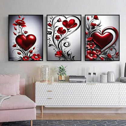 3 Pack Diamond Art Kits for Adults, Flowers Diamond Painting Kit 12x16 inch - color: 3 Pack Valentines, size: 11.8x15.7in(30x40cm)