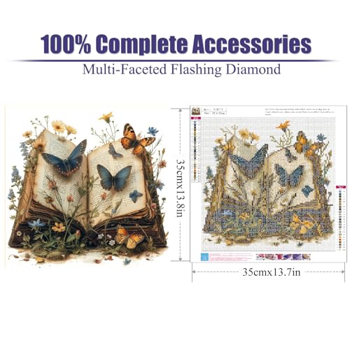 TCDZMYGS Book Diamond Art Kits for Adults,5D Butterfly Diamond Painting Kits for Adults Beginner,DIY Round Full Drill Gem Crystal Art,Adults Paint by Diamonds Dots for Home Wall Decor 13.8x13.8 inch - color: diamond art-book-0108