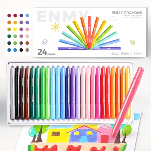 ENMY 24 Colors Gel Crayons, Twistable Non-Toxic Crayons Set, Washable Jumbo Crayons Smooth Texture Crayons for Kids, Easy to Clean Kids Crayons for Coloring, DIY Craft Project, Art Supplies & Gifts - color: 24 Colors