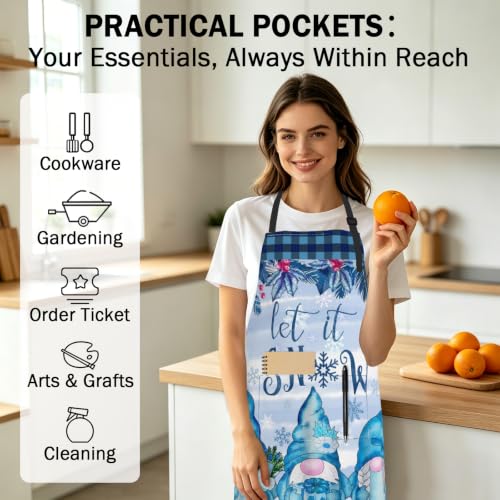 Imiss Waterproof Stain-Resistant Cooking Chef Aprons for Grill BBQ Baking 27 X 31 Inch - color: Winter Gnome
