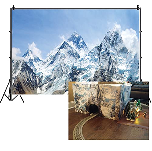 Snow Mountain Scenery Backdrop - Cold Winter Snowy Mountain Outdoor Adventure Blue Sky Alpine Snow High Hill Peak Ski Nature Landscape Travel Photo Studio Props - size: 5x3ft