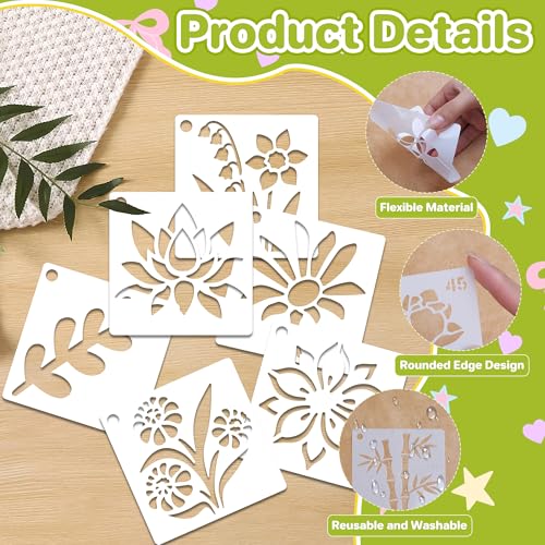 100Pcs Flower Stencils 3Inch Large Floral Leaf Stencils for Crafts Painting | Reusable Stencils,Wildflower Butterfly Stencil,Floral Stencil,Drawing Templates,Scrapbook,Classroom,Projects,Wood,Sign,Wall - size: 3 Inch
