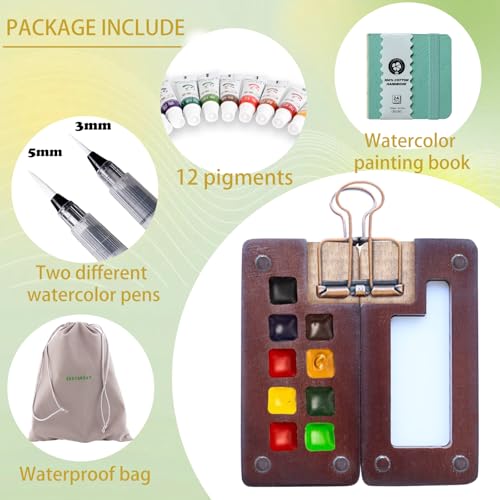 Mini watercolor travel set Mini Watercolor Paint Set Travel Watercolor Sets Mini Paint Pad Pocket Artist Watercolour Travel Sets Pocket Watercolour Kit Portable Paint Palette(9 Grids，Mint blue)