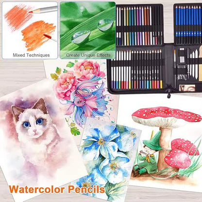 Professional Drawing Art Set, 83 Pieces with Travel Bag, Sketching, Colored Pencils, Charcoal Sticks, Blending Tools