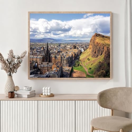 WUIVCTR Paint by Numbers Kit for Adults Beginner Looking Edinburgh Old Town to Arthurs Seat Scotland Landscape DIY Painting on Canvas by Numbers Acrylic Oil Painting for Home Decor Gifts 16" x 20"