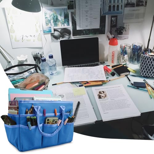 Cupohus Craft Organizer Bag, Blue Art Supply Tote with Multiple Pockets - color: Blue