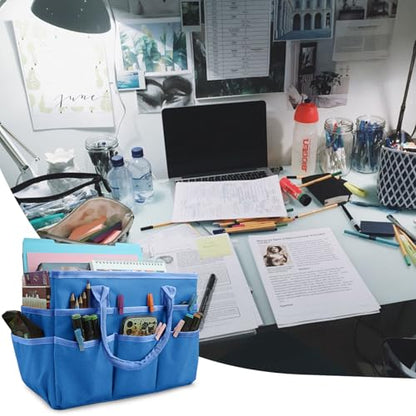 Cupohus Craft Organizer Bag, Blue Art Supply Tote with Multiple Pockets - color: Blue