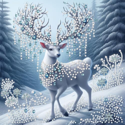 BSNRCH 5D Diamond Pearl Painting Kits for Adults Beginners, Special Shape Diamond Art Kits for Animal White Deer,DIY Diamonds Art Pearl Painting for Home Walls Decor 12 x 12 inch - color: White Deer