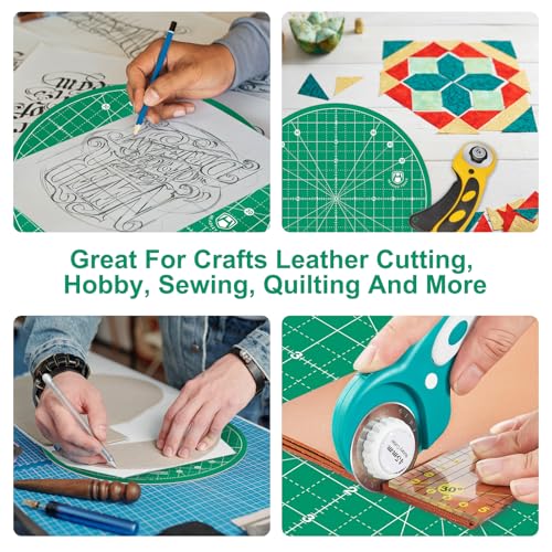 10"x10" Round Rotating Cutting Mat, Self Healing Mat with 360-Degree Rotation & Anti-Slip Base, Sewing Board Cutting Mat Perfect for Fabric Quilting Leather Hobby Project, Green - color: Green, size: 10"L x 10"W