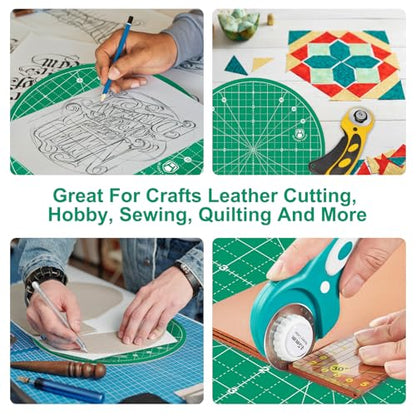 10"x10" Round Rotating Cutting Mat, Self Healing Mat with 360-Degree Rotation & Anti-Slip Base, Sewing Board Cutting Mat Perfect for Fabric Quilting Leather Hobby Project, Green - color: Green, size: 10"L x 10"W
