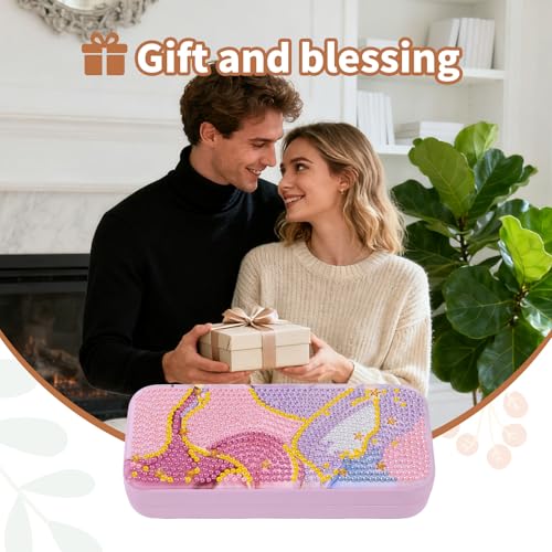FlyingMage 5D Diamond Art Painting Kit, Hard Shell Eyeglasses Glasses Case | Mable DIY Diamond Dots, Small Gem Art Paint Mosaic Kits, Cute Rhinestone Sunglasses Case for Adults Beginner Women - color: Pink Marble