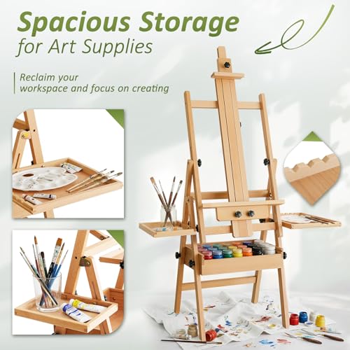 Multi-Function Beech Wood Art Easel for Painting, Flat Desk Easel Stand - color: Medium Natural