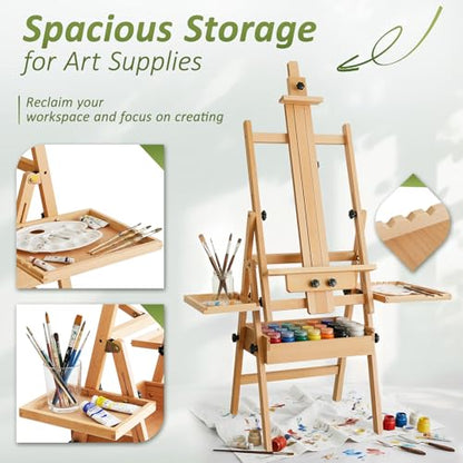 Multi-Function Beech Wood Art Easel for Painting, Flat Desk Easel Stand - color: Medium Natural