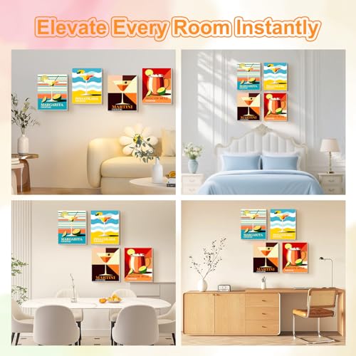 TOSTOG Cocktails and Beverages 4 Pack Framed Canvas Paint by Numbers Art Kit for Adults and Kids, Beginner Acrylic Oil Painting Supplies with Wooden Frame for Home Wall Decor 20 * 25 cm/8 * 10 in - color: Cocktails and Beverages