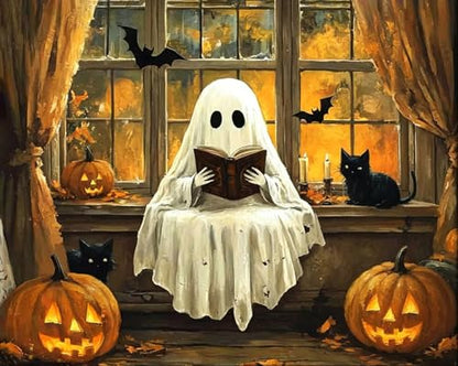 ARPADAMO Halloween Diamond Art Kits for Adults Cute Ghost Reading 12x16in - color: DP04083