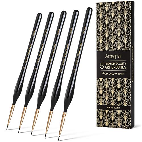 ARTEGRIA Detail Paint Brush Set, 5 Miniature Brushes, Size Round 3/0 (000)