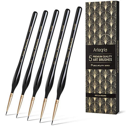ARTEGRIA Detail Paint Brush Set, 5 Miniature Brushes, Size Round 3/0 (000)