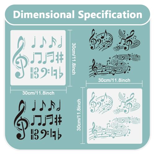 2 Pack Music Notes Stencils for Painting 11.8 x 11.8 Inch Reusable Plastic Music Notes Templates for Painting on Wall Wood Floor Furniture Fabric Canvas, DIY Craft Stencil | 11.8" x 11.8", Musical Note Pattern Stencil Set, Reusable Paint Templates for Woo