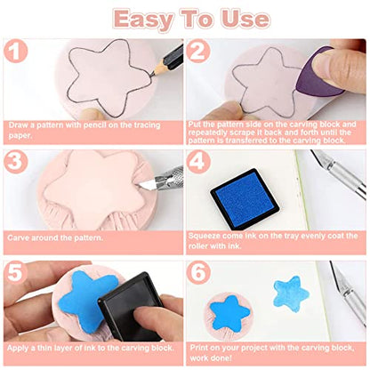 CertBuy 30 Pack Linoleum Blocks for Printmaking, Pink Rubber Carve Block, Round Print Blocks for Stamping, Rubber Block Printing, Linoleum Blocks for Craft