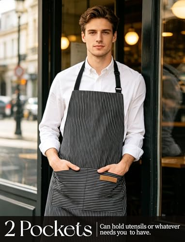 2 Pack Kitchen Cooking Aprons, Soft Aprons for Women Men with 2 Pockets Chef Apron with Adjustable Neck Strap and Long Tie - color: Red/Black