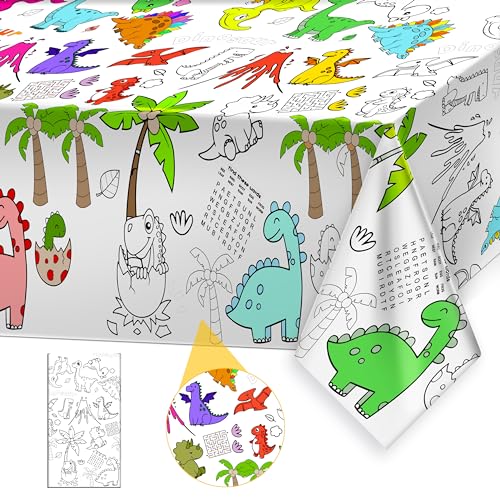 Giant Dinosaur Coloring Tablecloth for Kids - Huge Jurassic World Theme Table Cover Large Painting Poster for Children Dinosaur Birthday Party Supplies Decorations 54x108 Inch - color: Dinosaur