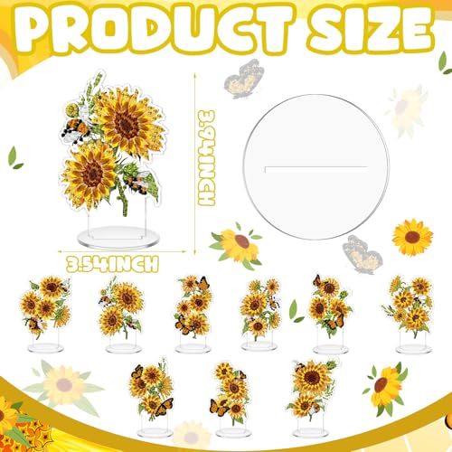 Kosiz 9 Pcs Sunflower Diamond Painting Tabletop Decoration, Double-sided Acrylic Sunflower Diamond Art Kit for Adult, DIY 5d Rhinestone Yellow Flower Centerpiece for Table Home Desk Decor Spring Gifts - style: Sunflower