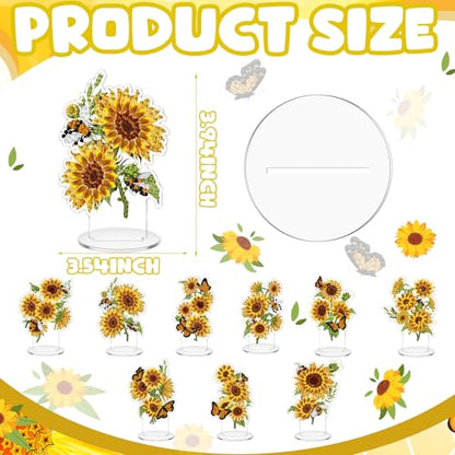 Kosiz 9 Pcs Sunflower Diamond Painting Tabletop Decoration, Double-sided Acrylic Sunflower Diamond Art Kit for Adult, DIY 5d Rhinestone Yellow Flower Centerpiece for Table Home Desk Decor Spring Gifts - style: Sunflower