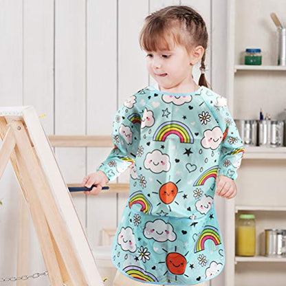 2 Pack Art Smock for Kid, Painting Apron for Children Waterproof Artist Smock with Long Sleeve and 3 Pockets for Age 3-8 Years - color: Cloud