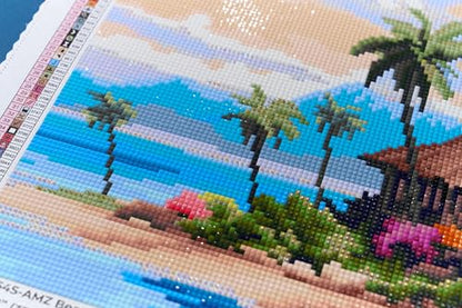 DIAMOND ART CLUB Beach Bungalow Diamond Art Kits for Adults | Premium Diamond Painting Kit, Fun DIY Crafts for Adults, Square Diamond Art Canvas, 13.3" x 9.8" (33.9 x 24.9 cm) - color: Beach Bungalow