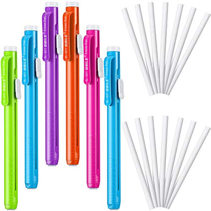 Outus 36 Pieces Eraser Pen Retractable Mechanical Include 6 Packs Eraser Pen and 30 Erasers Refill for School Office Painting Writing (Solid Color) - color: Solid Color