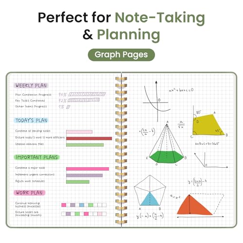 Taja Graph Spiral Journal Notebook for Women & Men, 140 Pages, Graph Paper Hardcover Notebook for Planning & Tracking, Journals for Graphing, A5(5.7" x 7.9") – Green - color: A.Green, style: c-Graph