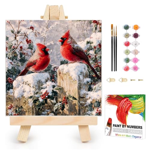 AUKELHJ Framed Paint by Numbers Kit for Adults, Cardinal, 10x10 inch - color: 05-Cardinal