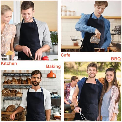 Bib Apron,Unisex Black Aprons Adjustable Washable,with 2 Pockets for Kitchen Crafting BBQ Drawing
