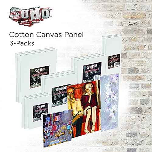 SoHo Artist Cotton Canvas All Media Panels - 3x3-3 Pack of Double Primed Cotton Acid-Free Panels Bonded Canvases for Paintings, Artwork and More - size: 3x3