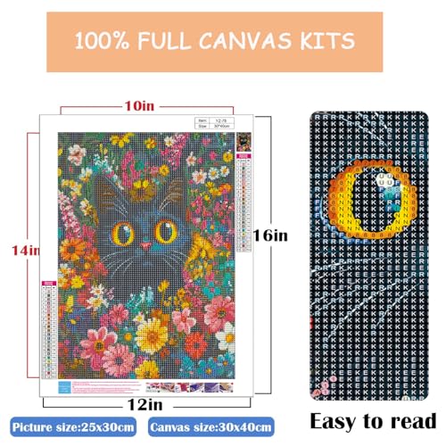 Eterkosu Black Cat Diamond Art Kits for Adults, 5D DIY Gem Art Painting Kit - color: black cat