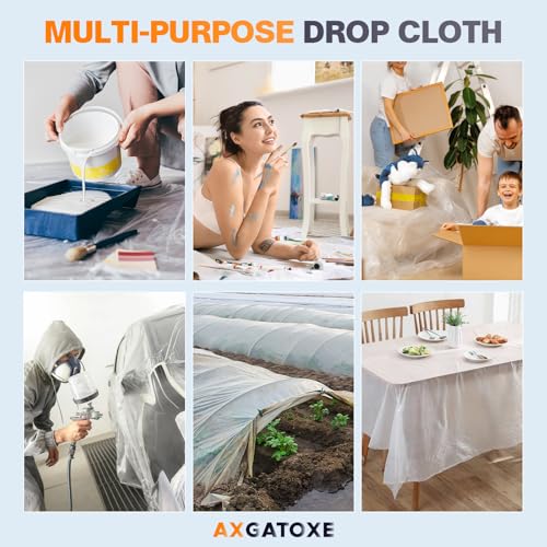Axgatoxe 12 x 9 Ft Plastic Drop Cloths for Painting (1-Pack) | Plastic Painter's Sheeting & Tarps for Painting Supplies, Waterproof & Dust-proof Furniture/Couch/Floor Protection Cover - size: 1-Pack