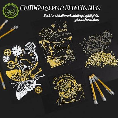 Qionew Gold Gel Pens, 1.0mm Gold Gel Pen Set,Gel Pen for Artists, 4 Pack | Gold Opaque Ink Pens, Gel Pen for Artists, for Black Paper Drawing, Bullet Journaling, Card Making, Art Highlight - size: 1.0 mm, style: Gold