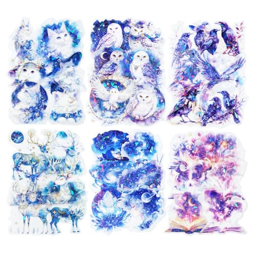 Magical PET Sticker Set, 60Pcs Fantasy Holographic Stickers for Scrapbooking, Journaling, DIY Crafts, and Collage Supplies - color: Magic Starry
