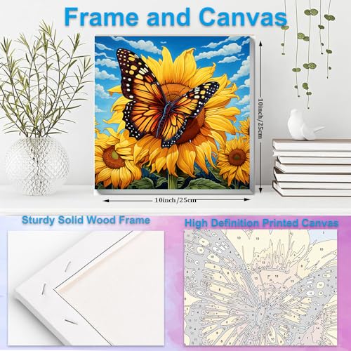 Artunion Framed Paint by Numbers Kit for Adults Beginners & Kids Ages 8-12,Sunflower Butterfly Paint by Number with Frame,Floral Paint by Numbers Kit on Canvas 10 * 10 Inch Without Easel - color: ZXT-195-F